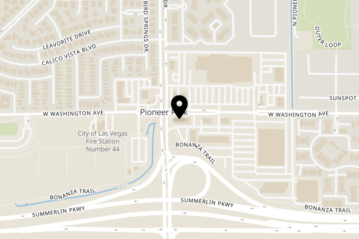Map showing the location of Italo pizza and kosher kitchen on 7595 W Washington Ave #120 in Las Vegas